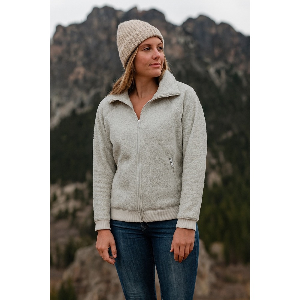 Athleta Women's Cream Sherpa Fleece Full Zip Jacket‎ Medium Soft Cozy